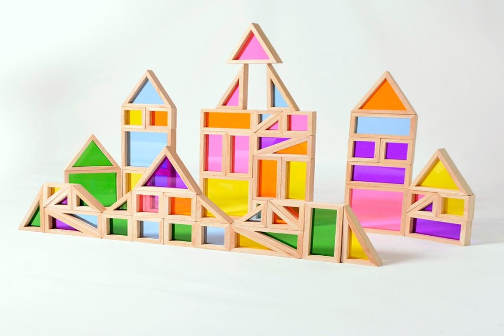 56-Piece Beechwood & Acrylic Window Building Blocks Set