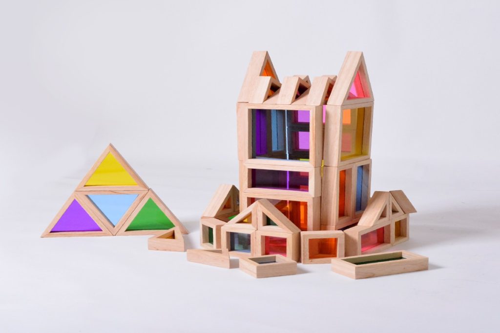 56-Piece Beechwood & Acrylic Window Building Blocks Set