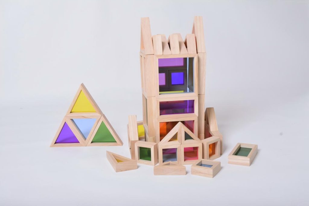 56-Piece Beechwood & Acrylic Window Building Blocks Set