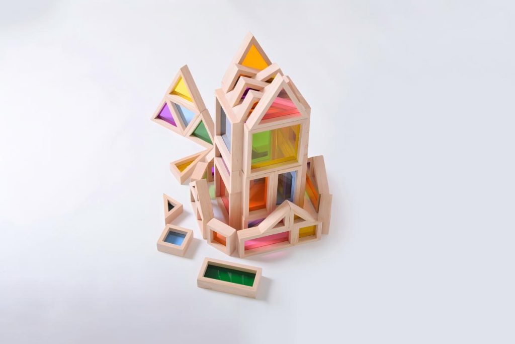 56-Piece Beechwood & Acrylic Window Building Blocks Set
