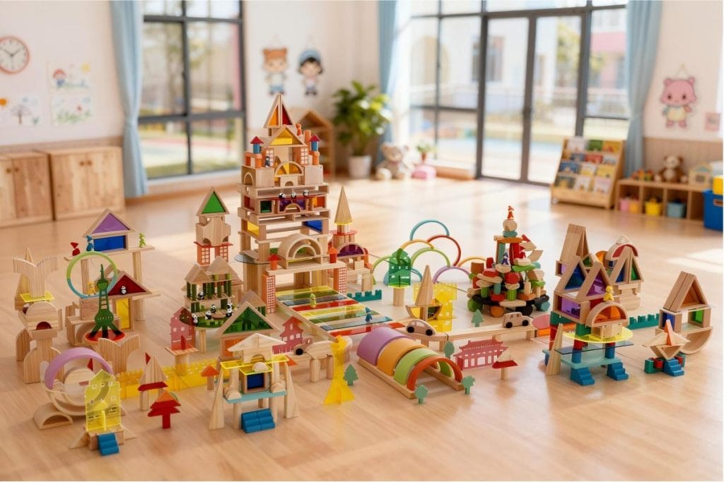 578-Piece Wooden Construction & Small World Play Set