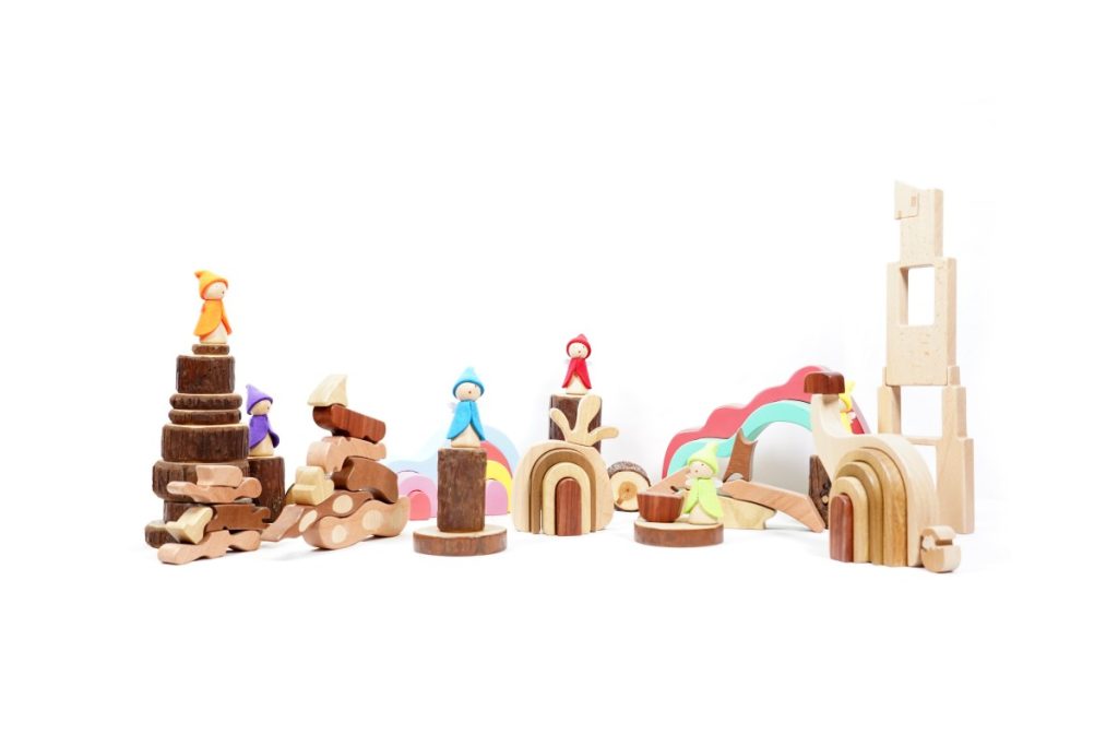 68-Piece Wooden Fairyland Small World & Building Set