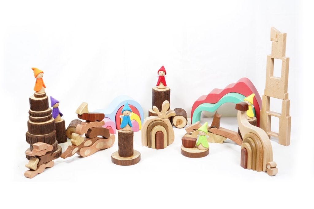 68-Piece Wooden Fairyland Small World & Building Set