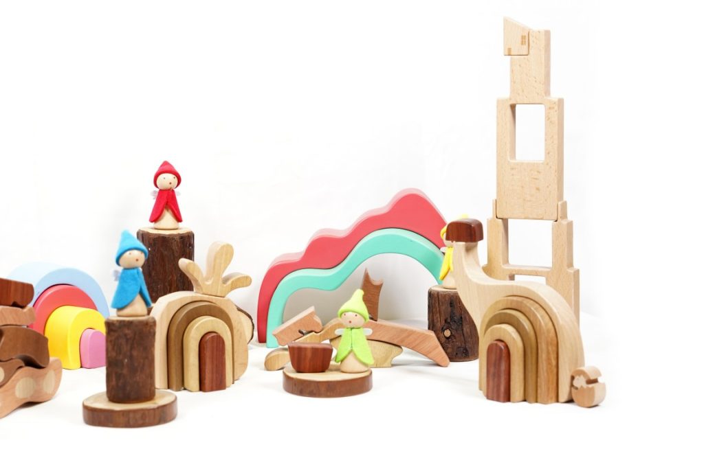 68-Piece Wooden Fairyland Small World & Building Set