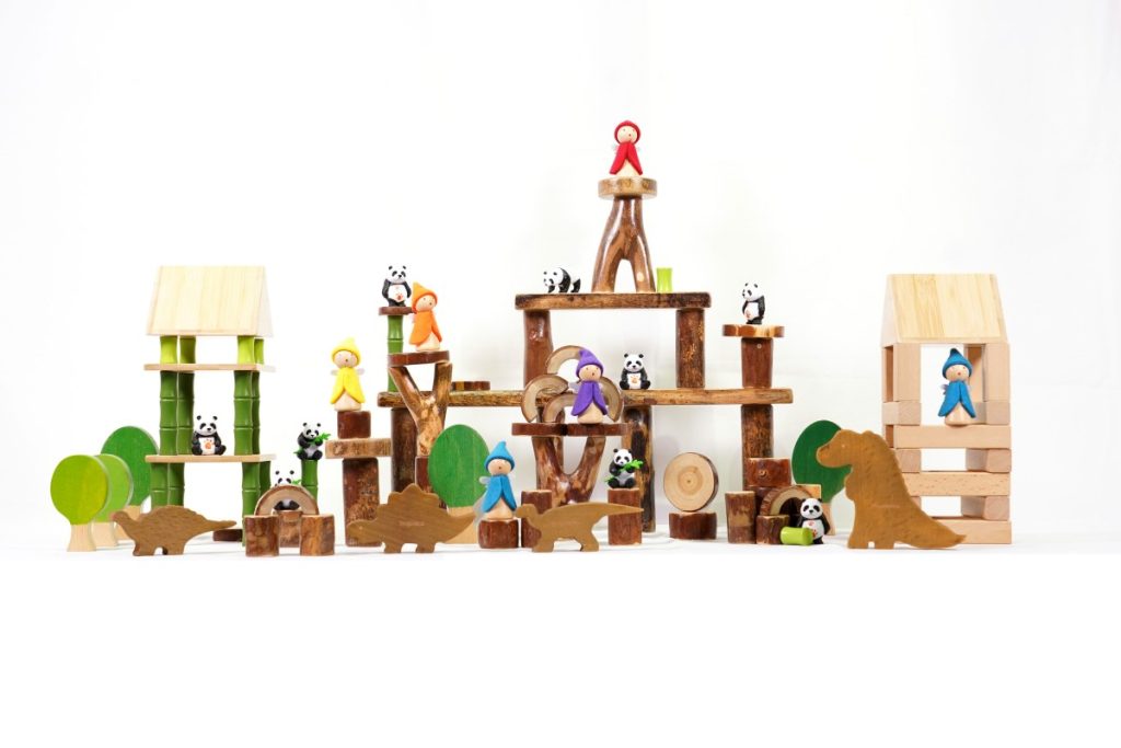 71-Piece Wooden Dinosaur & Woodland Small World Play Set
