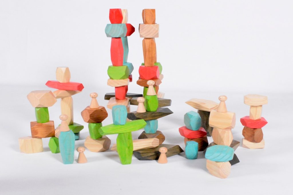 75-Piece Colorful Wooden Stacking Blocks Set