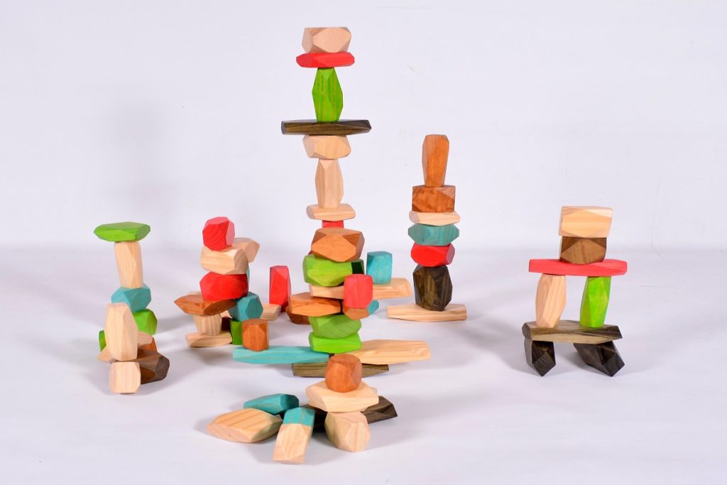 75-Piece Colorful Wooden Stacking Blocks Set