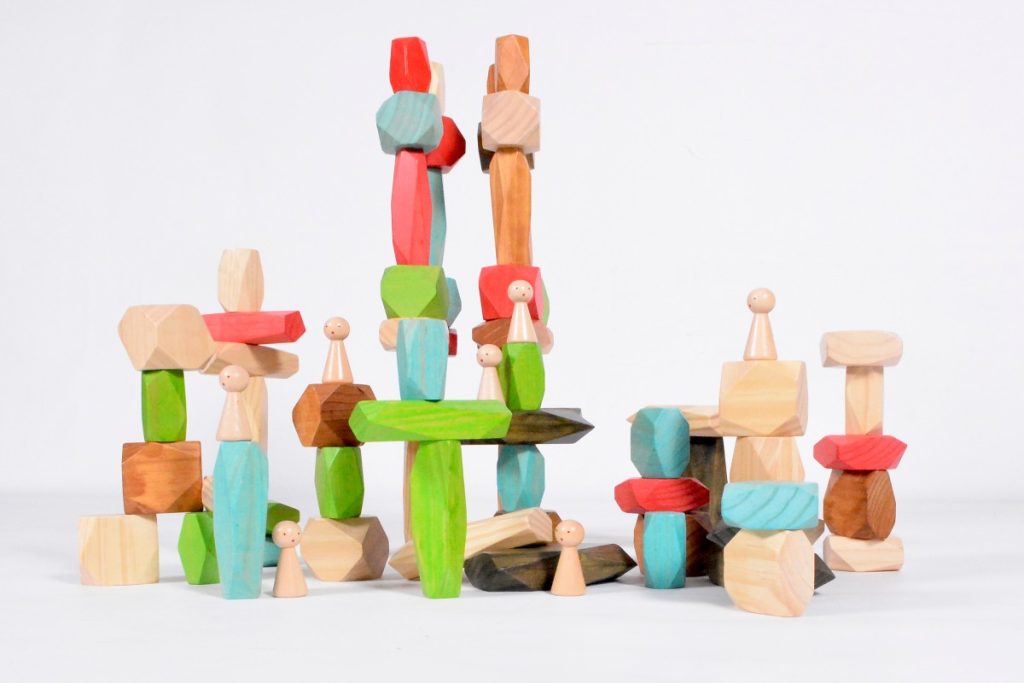 75-Piece Colorful Wooden Stacking Blocks Set