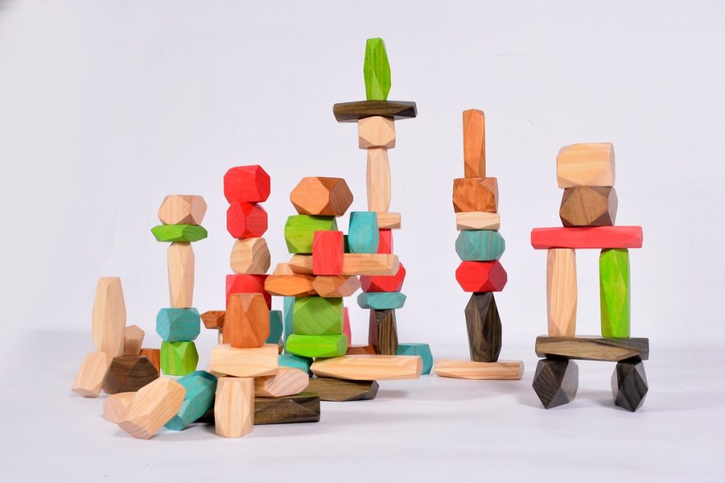75-Piece Colorful Wooden Stacking Blocks Set