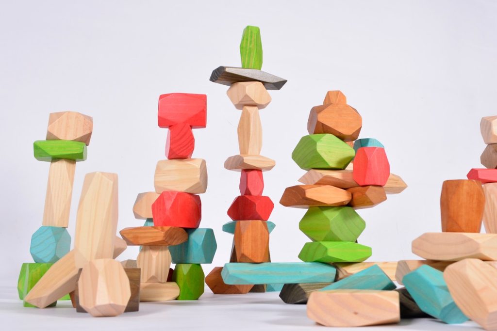 75-Piece Colorful Wooden Stacking Blocks Set