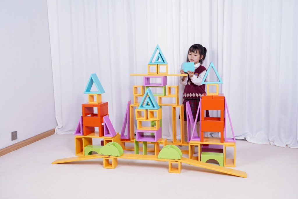 76-Piece Colorful Large Hollow Wooden Building Block Set