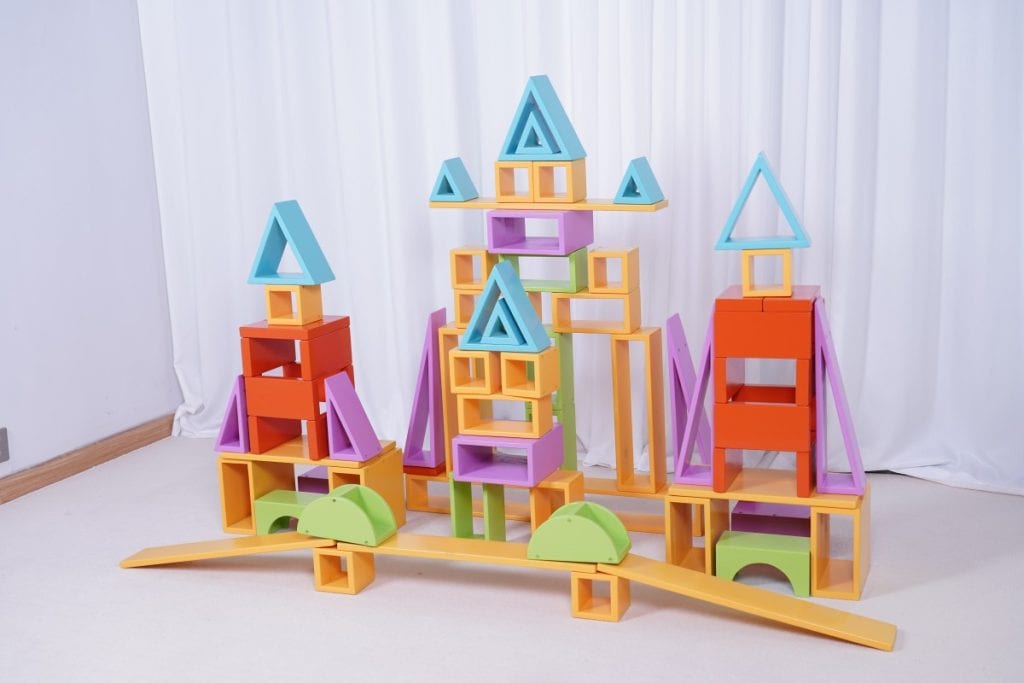 76-Piece Colorful Large Hollow Wooden Building Block Set