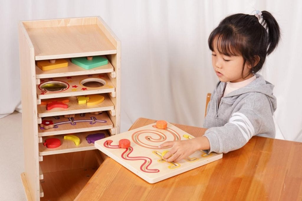 Mobile Montessori Learning Cabinet with Activity Boards