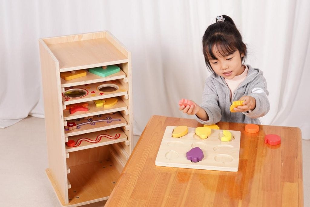 Mobile Montessori Learning Cabinet with Activity Boards