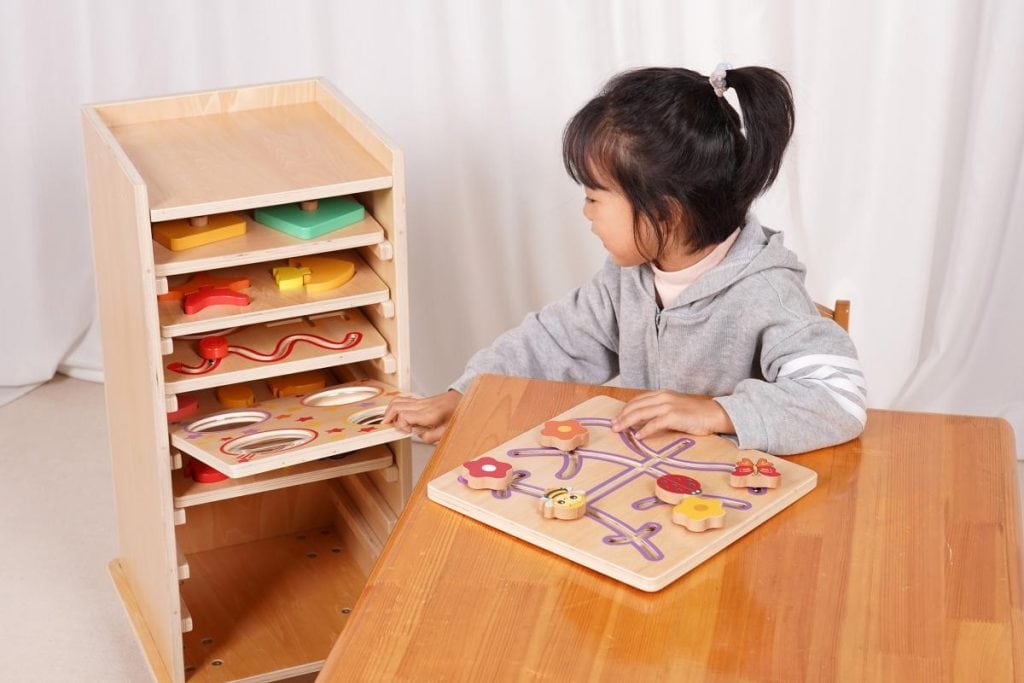 Mobile Montessori Learning Cabinet with Activity Boards