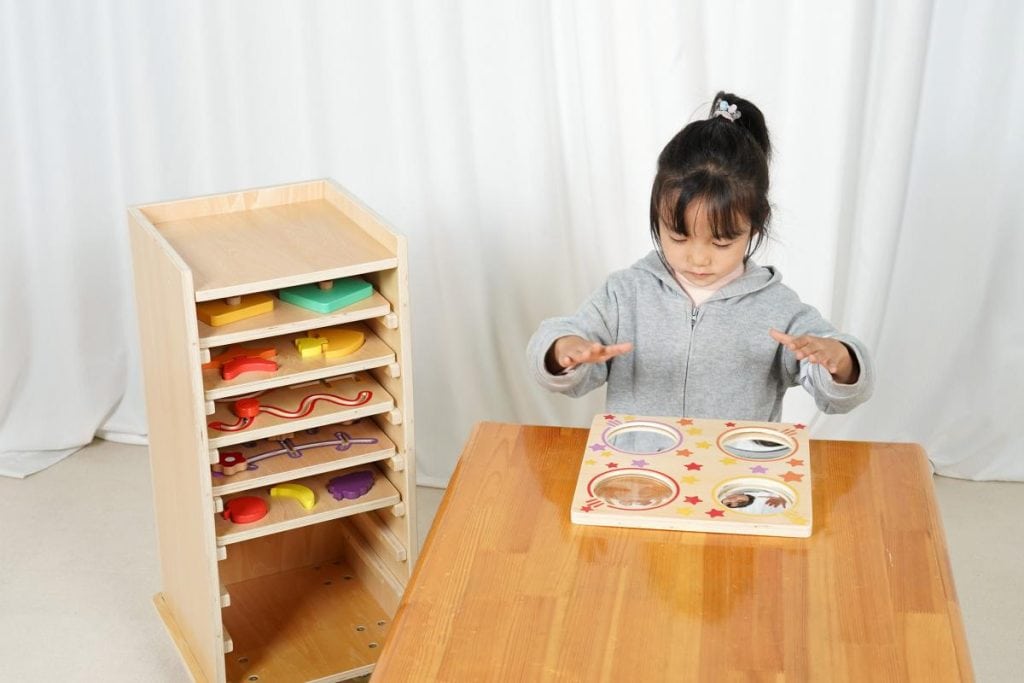 Mobile Montessori Learning Cabinet with Activity Boards