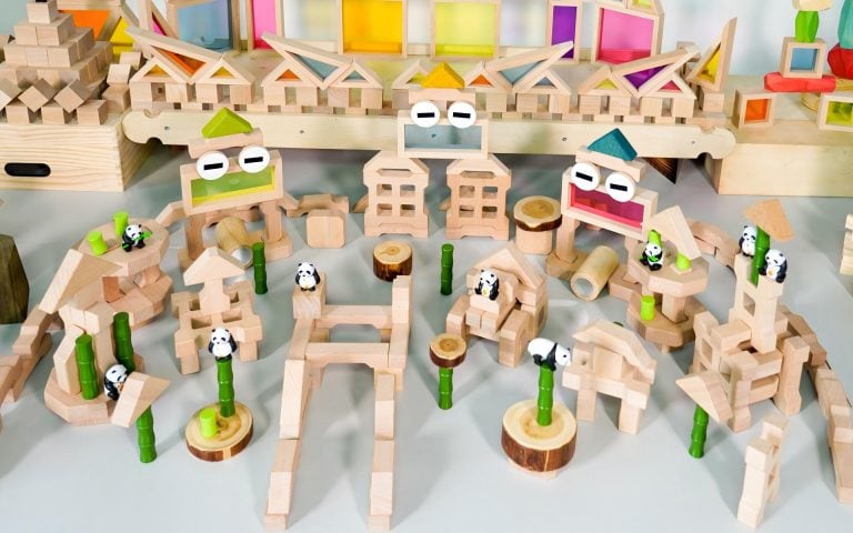 Tabletop wooden building blocks for preschool construction play