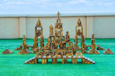 1180-piece large outdoor wooden building blocks used to create towers arches bridges and architectural structures
