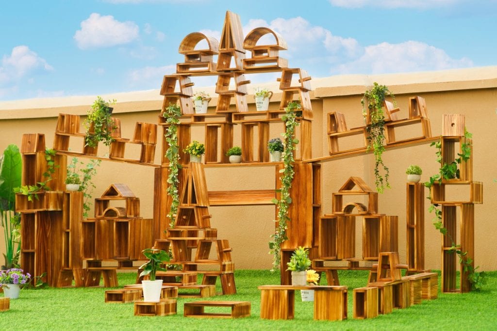 128-Piece Outdoor Hollow Wooden Building Blocks