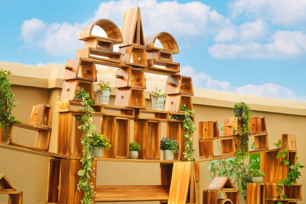 128-Piece Outdoor Hollow Wooden Building Blocks