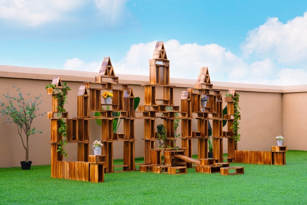130-Piece Large Outdoor Hollow Blocks – Carbonized Finish