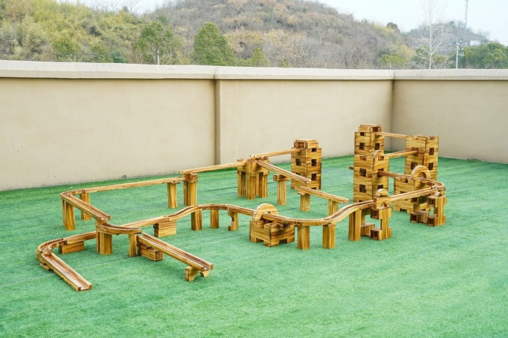 132-Piece Outdoor Wooden Track Building Block Set