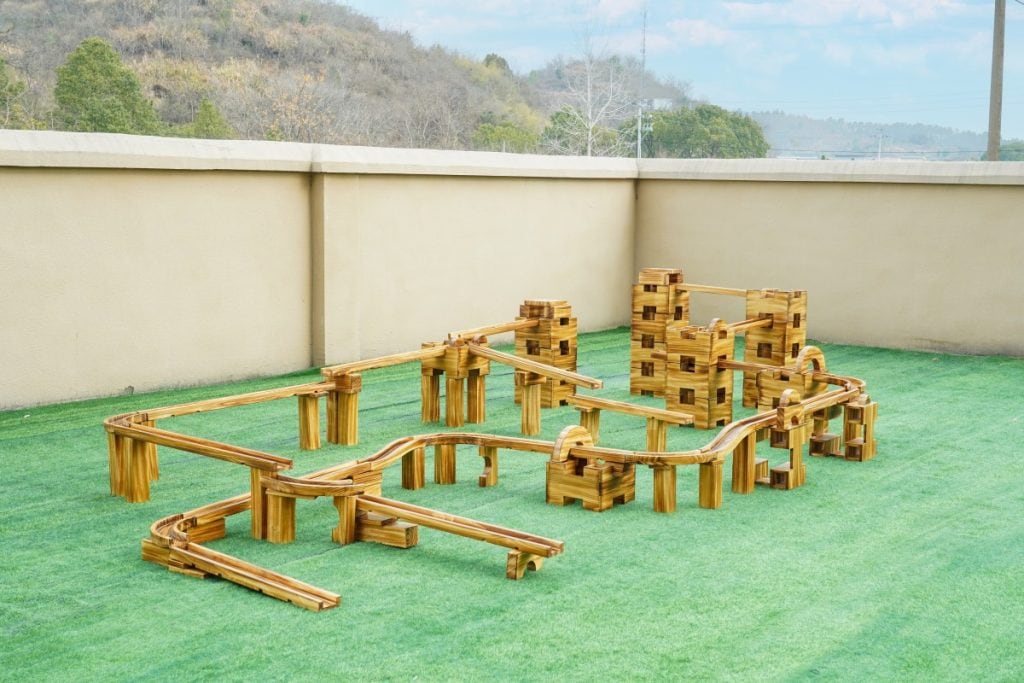 132-Piece Outdoor Wooden Track Building Block Set