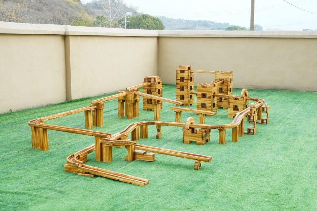 132-Piece Outdoor Wooden Track Building Block Set