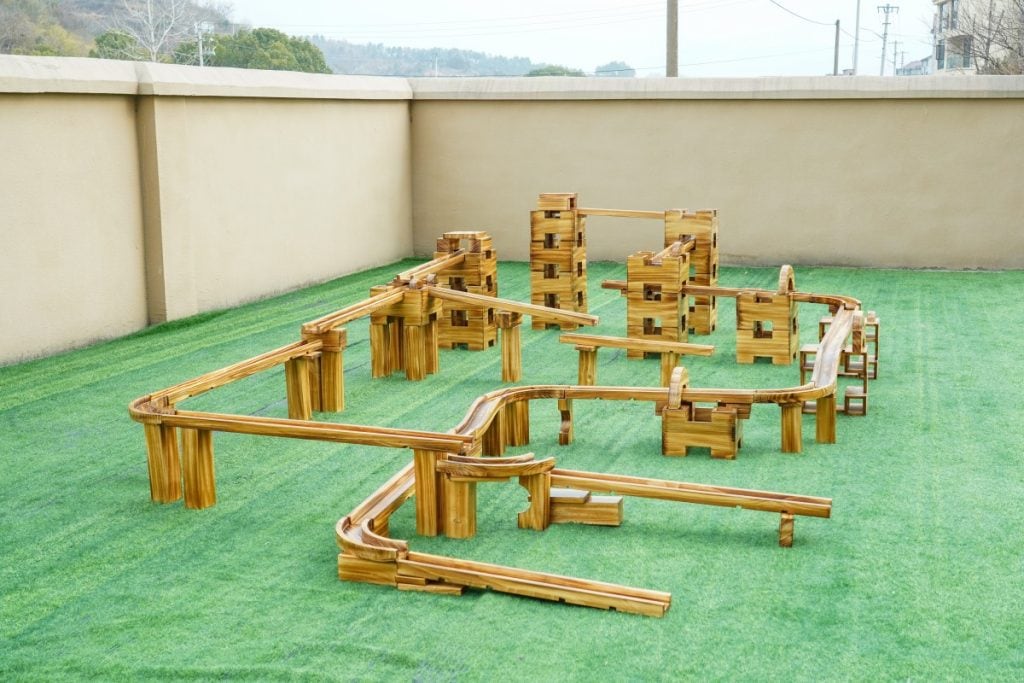 132-Piece Outdoor Wooden Track Building Block Set
