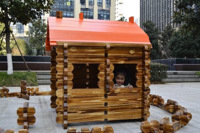208-piece outdoor wooden town building set for large-scale preschool house and architectural construction