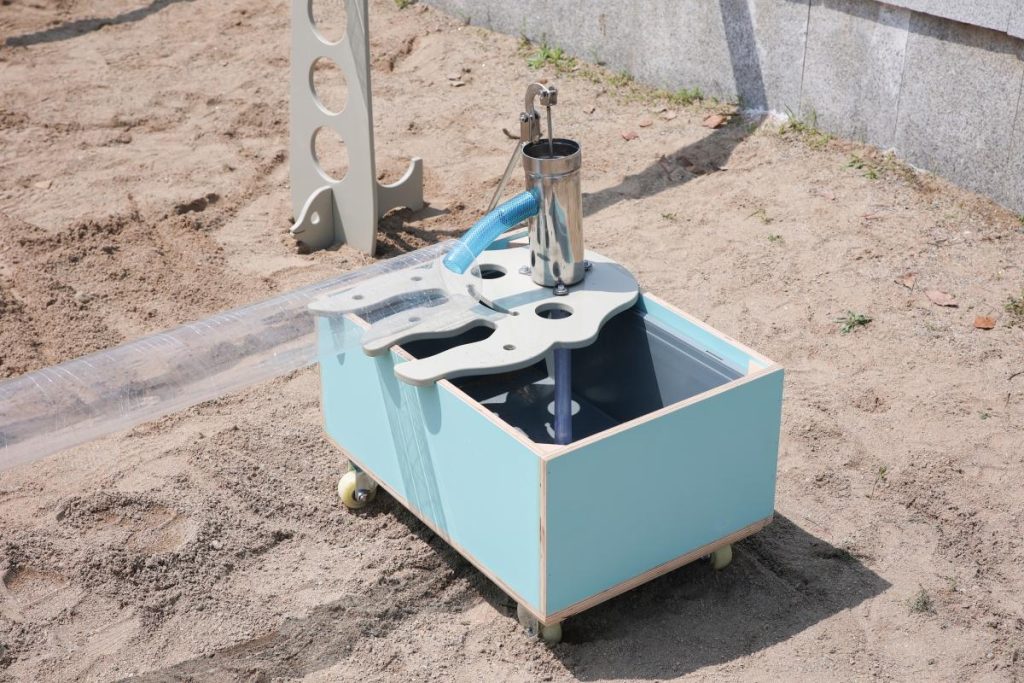 220-Piece Outdoor Sand & Water Play System – Blue Plywood Water Wheels