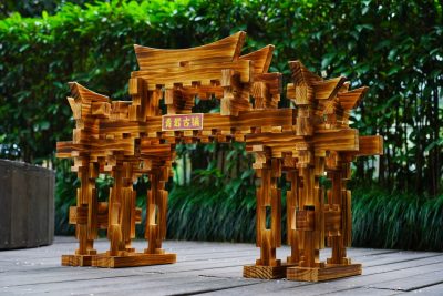 large wooden mortise and tenon blocks used for architectural construction