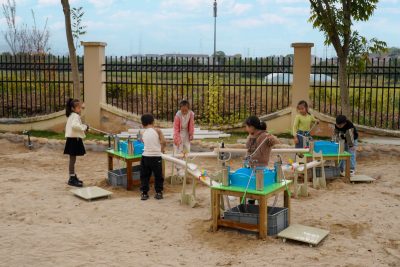 33-piece sand and water activity station with pumps channels tanks and water wheels