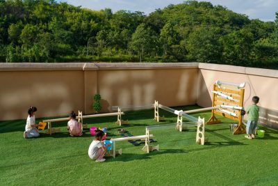 68-piece sand and water play set with water wall channels and preschool sand tools