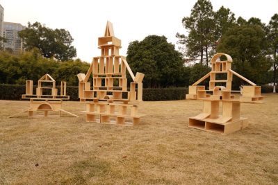 80-piece natural outdoor hollow wooden blocks for large-scale preschool architectural construction