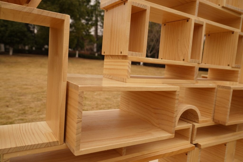 80-Piece Outdoor Hollow Wooden Blocks – Natural Finish