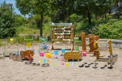 80-piece outdoor sand and water discovery set for preschool sensory and STEM exploration