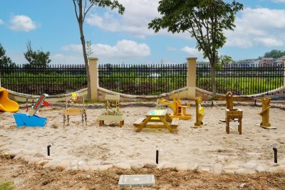 9-station outdoor sand and water play set for preschool sensory and STEM exploration