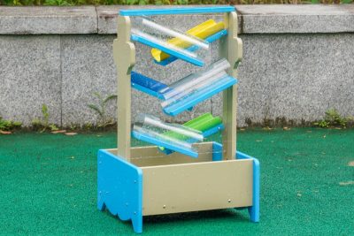 double-sided water play station with multi-level channels for preschool water exploration