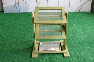 outdoor wooden sand sifting table with multi-level screens for preschool sand play