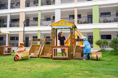 preschool delivery station role play set with wooden parcel station sorting shelves courier uniforms and transport carts