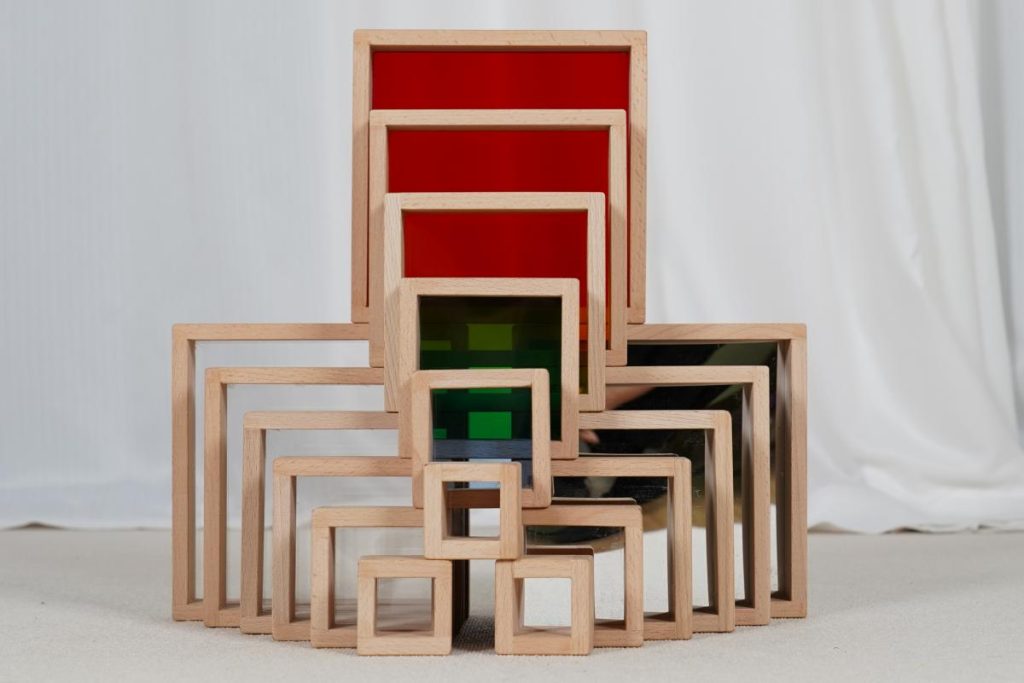 18-Piece Rainbow, Mirror & Transparent Sensory Stacking Blocks Set