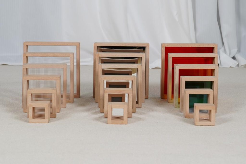 18-Piece Rainbow, Mirror & Transparent Sensory Stacking Blocks Set