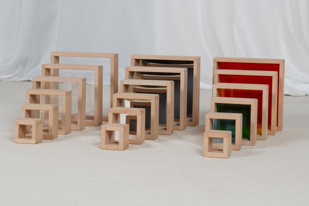 18-Piece Rainbow, Mirror & Transparent Sensory Stacking Blocks Set