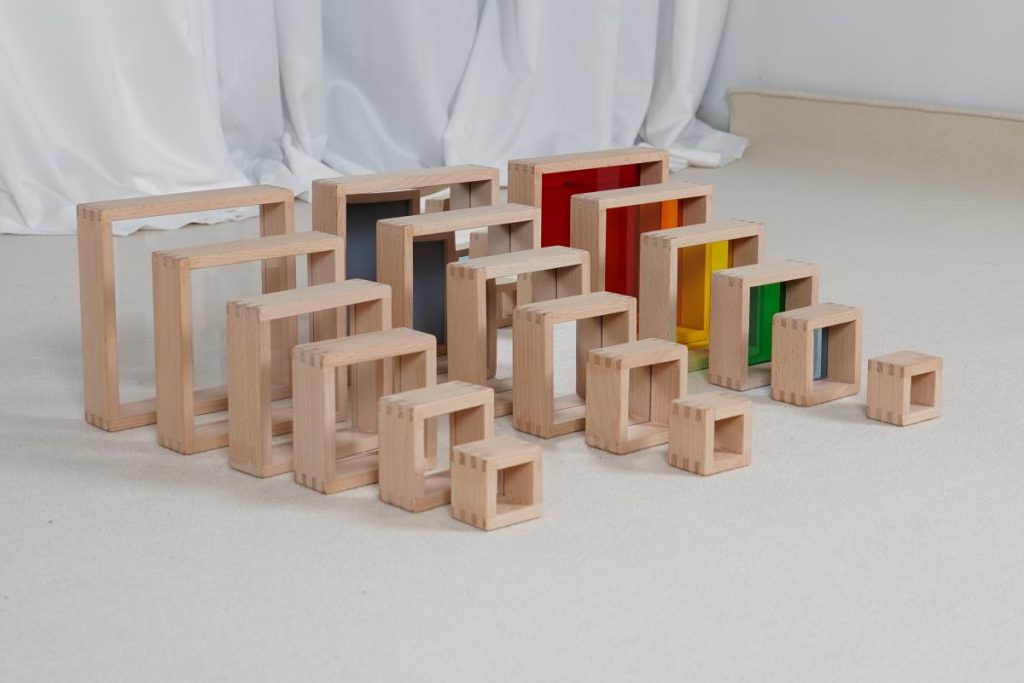 18-Piece Rainbow, Mirror & Transparent Sensory Stacking Blocks Set
