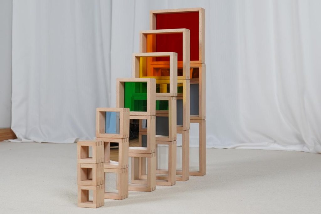 18-Piece Rainbow, Mirror & Transparent Sensory Stacking Blocks Set