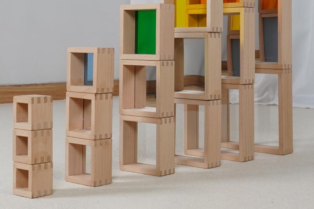 18-Piece Rainbow, Mirror & Transparent Sensory Stacking Blocks Set