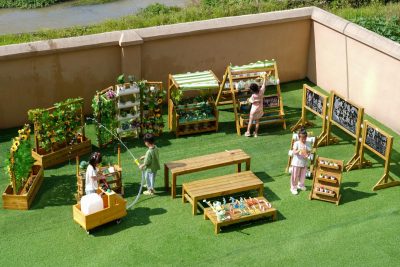 37 piece outdoor garden kit with planters observation stations boards benches watering equipment and gardening tools