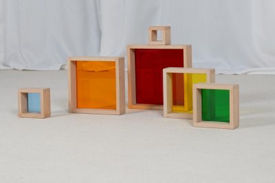 colored translucent wooden blocks for preschool color and light exploration