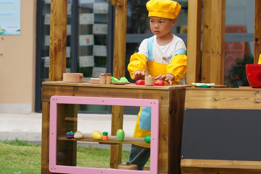 Low Wooden Dramatic Play Display Shelf